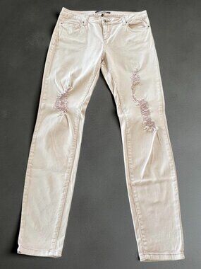 Angel Kiss Pale Peachy Pink Distressed Stretch Skinny Jeans
